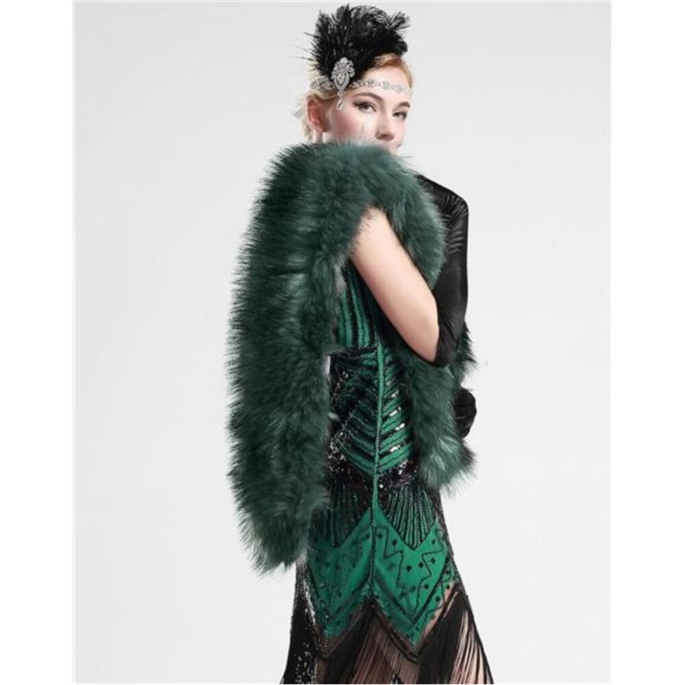 Women's  Fur Shawl Cover Up Green NEW